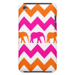 Bold Hot Pink Orange Elephants Chevron Stripes iPod Touch Cases
