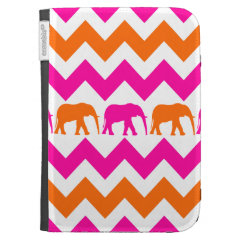 Bold Hot Pink Orange Elephants Chevron Stripes Kindle 3 Cases