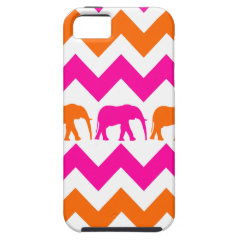 Bold Hot Pink Orange Elephants Chevron Stripes iPhone 5 Cases
