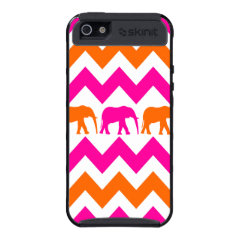 Bold Hot Pink Orange Elephants Chevron Stripes iPhone 5 Case