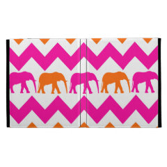 Bold Hot Pink Orange Elephants Chevron Stripes iPad Case