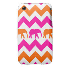 Bold Hot Pink Orange Elephants Chevron Stripes Case-Mate iPhone 3 Case