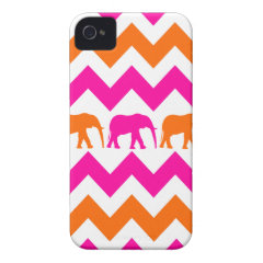 Bold Hot Pink Orange Elephants Chevron Stripes iPhone 4 Cover