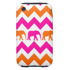 Bold Hot Pink Orange Elephants Chevron Stripes iPhone 3 Tough Case