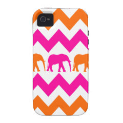 Bold Hot Pink Orange Elephants Chevron Stripes iPhone 4 Cases