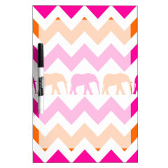 Bold Hot Pink Orange Elephants Chevron Stripes Dry-Erase Whiteboard