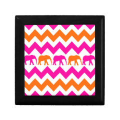 Bold Hot Pink Orange Elephants Chevron Stripes Gift Box