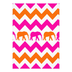 Bold Hot Pink Orange Elephants Chevron Stripes Custom Invitations