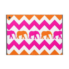 Bold Hot Pink Orange Elephants Chevron Stripes Cases For iPad Mini