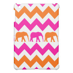 Bold Hot Pink Orange Elephants Chevron Stripes Case For The iPad Mini