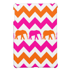 Bold Hot Pink Orange Elephants Chevron Stripes Cover For The iPad Mini