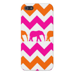 Bold Hot Pink Orange Elephants Chevron Stripes iPhone 5 Covers