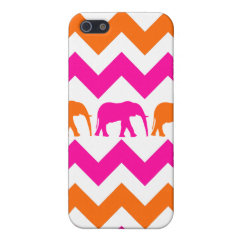 Bold Hot Pink Orange Elephants Chevron Stripes Covers For iPhone 5