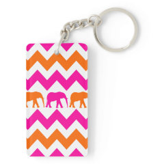 Bold Hot Pink Orange Elephants Chevron Stripes Acrylic Keychain