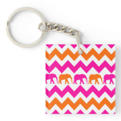 Bold Hot Pink Orange Elephants Chevron Stripes Key Chains