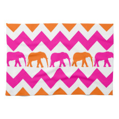 Bold Hot Pink Orange Elephants Chevron Stripes Hand Towels