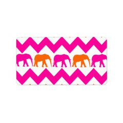 Bold Hot Pink Orange Elephants Chevron Stripes Custom Address Label