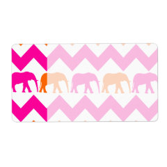 Bold Hot Pink Orange Elephants Chevron Stripes Personalized Shipping Label