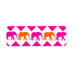 Bold Hot Pink Orange Elephants Chevron Stripes Custom Return Address Label