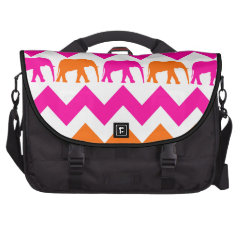 Bold Hot Pink Orange Elephants Chevron Stripes Laptop Computer Bag