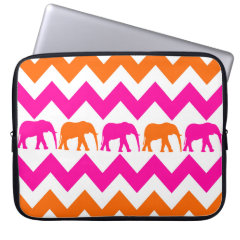 Bold Hot Pink Orange Elephants Chevron Stripes Laptop Computer Sleeve