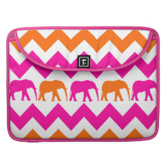 Bold Hot Pink Orange Elephants Chevron Stripes MacBook Pro Sleeves