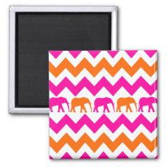 Bold Hot Pink Orange Elephants Chevron Stripes Magnets