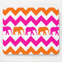 Bold Hot Pink Orange Elephants Chevron Stripes Mousepads