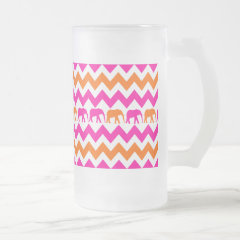 Bold Hot Pink Orange Elephants Chevron Stripes Coffee Mug