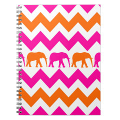 Bold Hot Pink Orange Elephants Chevron Stripes Notebook