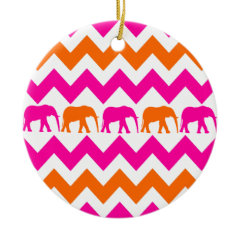 Bold Hot Pink Orange Elephants Chevron Stripes Christmas Ornaments