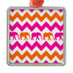 Bold Hot Pink Orange Elephants Chevron Stripes Ornaments