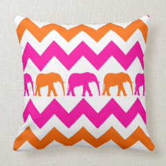 Bold Hot Pink Orange Elephants Chevron Stripes Pillow