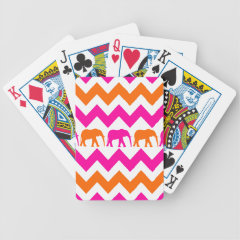 Bold Hot Pink Orange Elephants Chevron Stripes Playing Cards