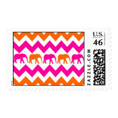 Bold Hot Pink Orange Elephants Chevron Stripes Postage Stamps