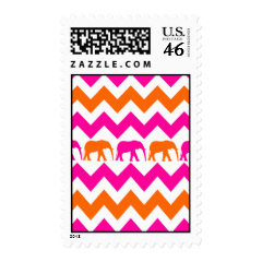 Bold Hot Pink Orange Elephants Chevron Stripes Stamps