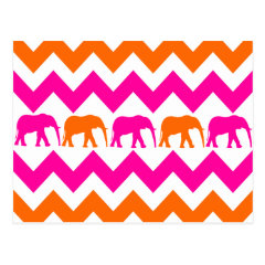 Bold Hot Pink Orange Elephants Chevron Stripes Postcards