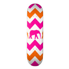 Bold Hot Pink Orange Elephants Chevron Stripes Custom Skateboard