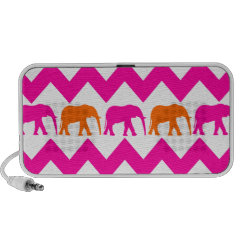 Bold Hot Pink Orange Elephants Chevron Stripes Travel Speakers