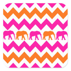 Bold Hot Pink Orange Elephants Chevron Stripes Square Stickers