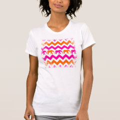Bold Hot Pink Orange Elephants Chevron Stripes T-shirts