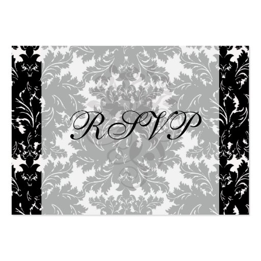 bold intricate black damask on white business card (front side)