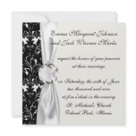 bold intricate black damask on white invitations