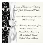 bold intricate black damask on white invitations