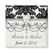 bold intricate black damask on white fridge magnets