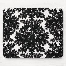 bold intricate black damask on white mousepads