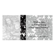 bold intricate black damask on white photo card template