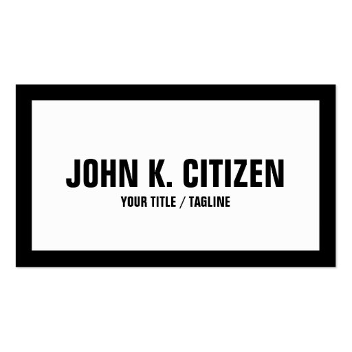 Bold large text white / black border business card (front side)