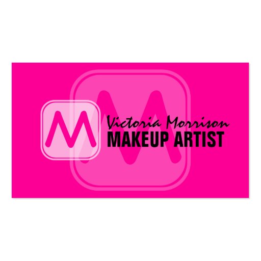 Bold Makeup Artist Monogram Business Cards (front side)