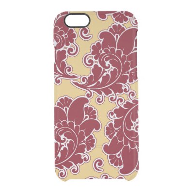 Bold Maroon and Gold Damask Clear iPhone 6/6S Case